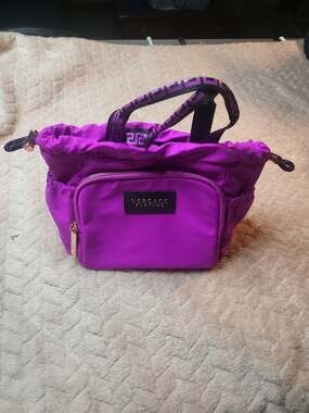 Versace Parfums Fuchsia Purple Nylon Drawstring Mini Tote Bag